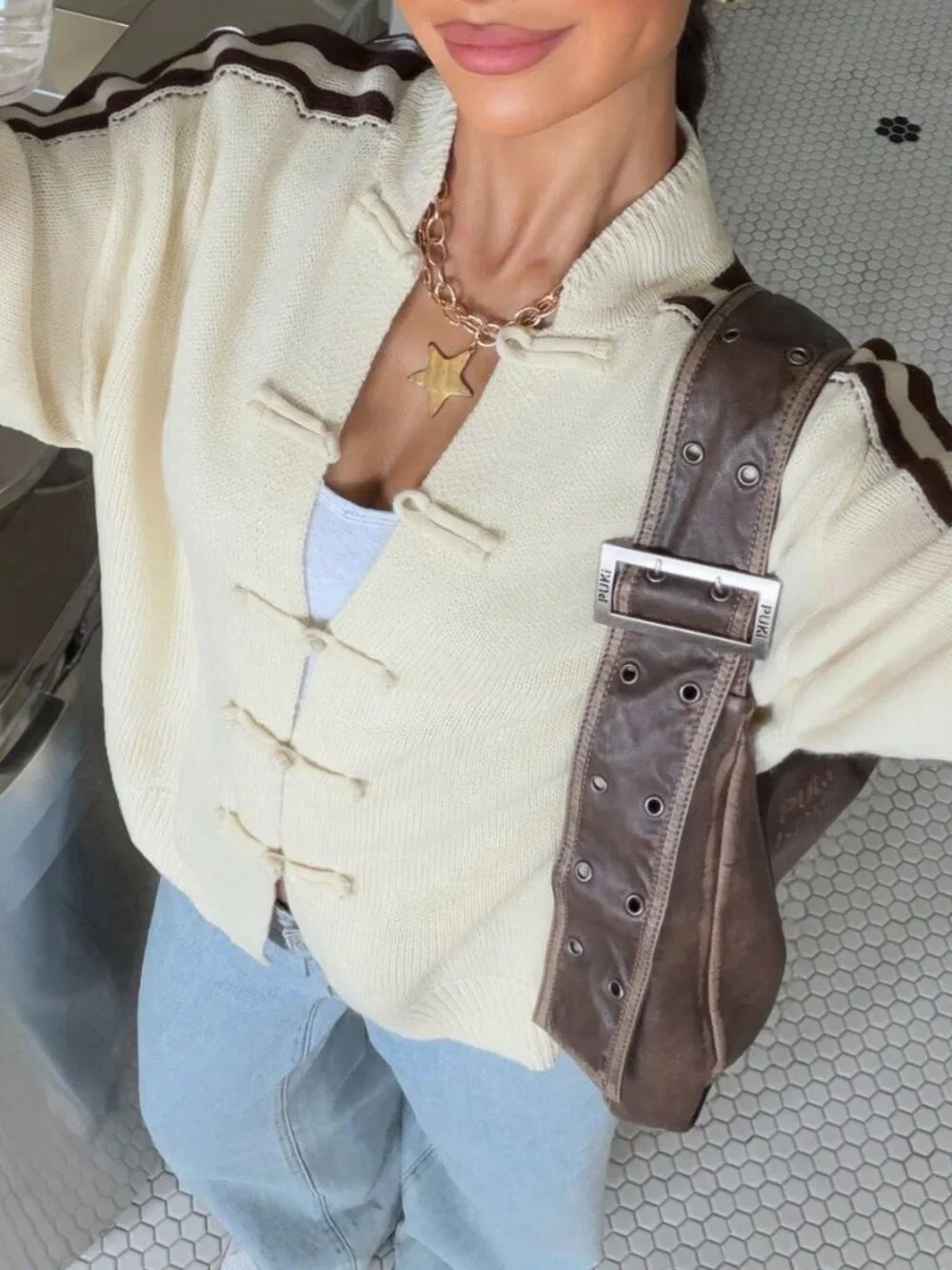 Apricot Casual Women's Frog Button Long Sleeve Cardigan